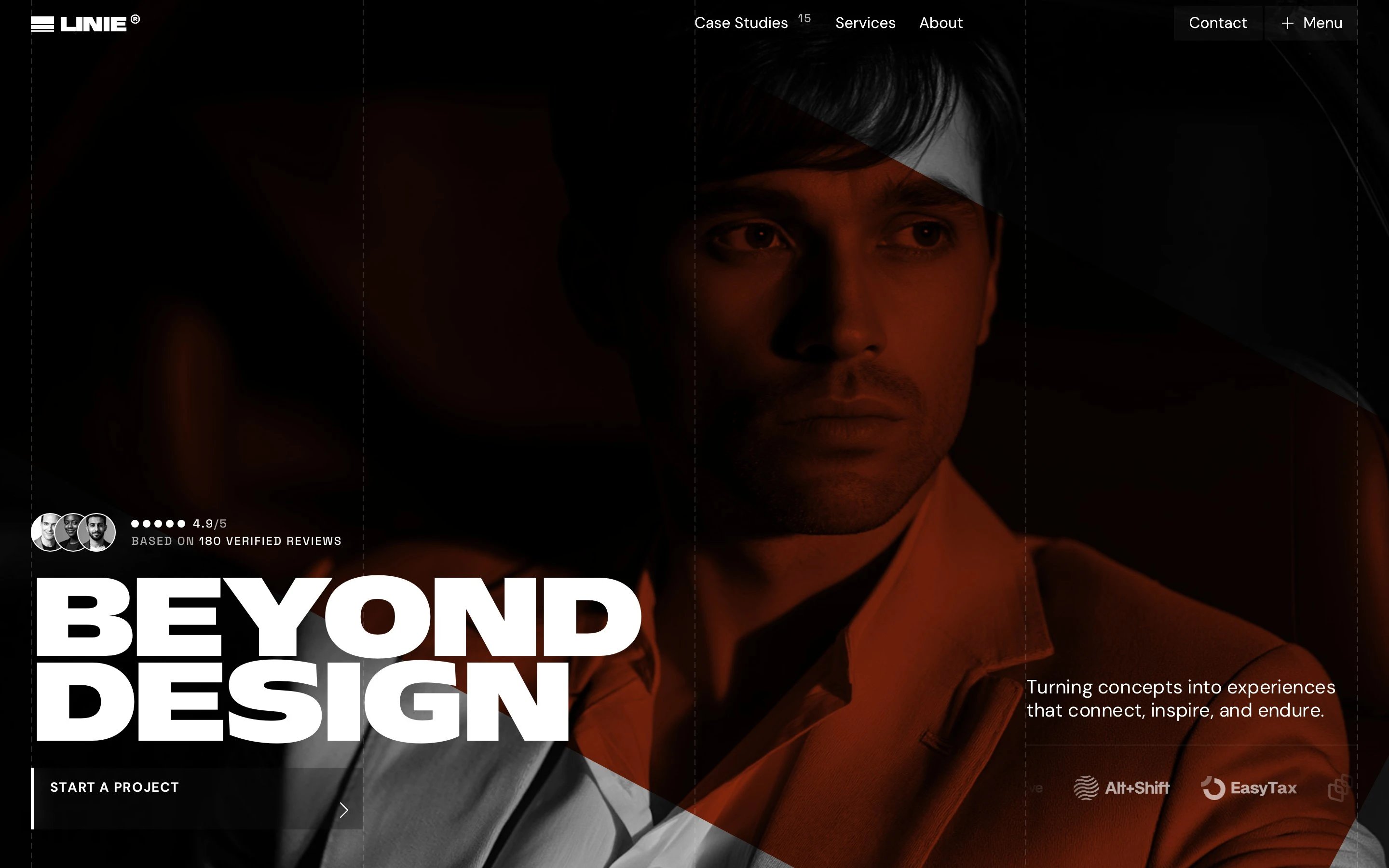 Linie website, first screen