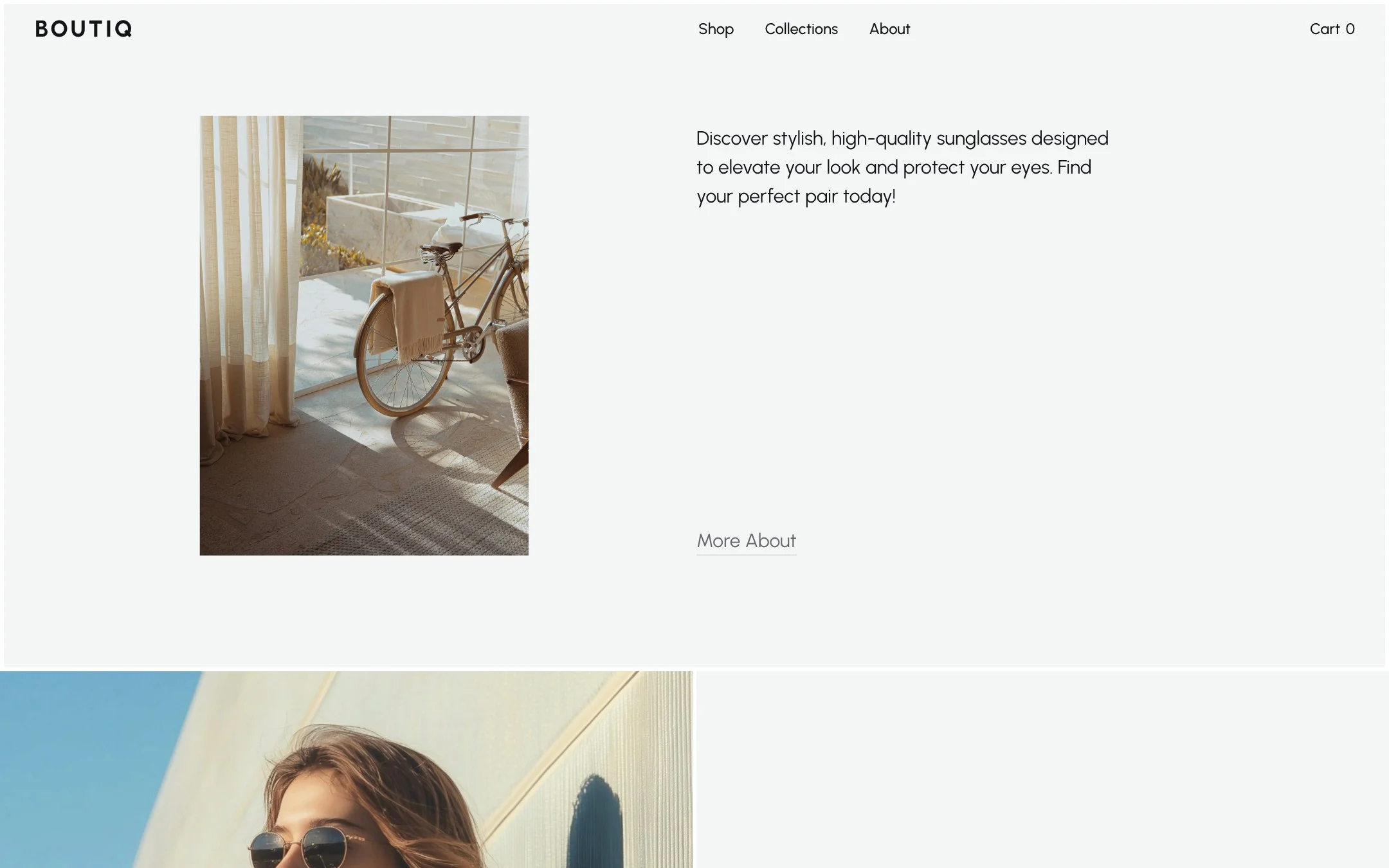 A short brand statement next to a single photo.