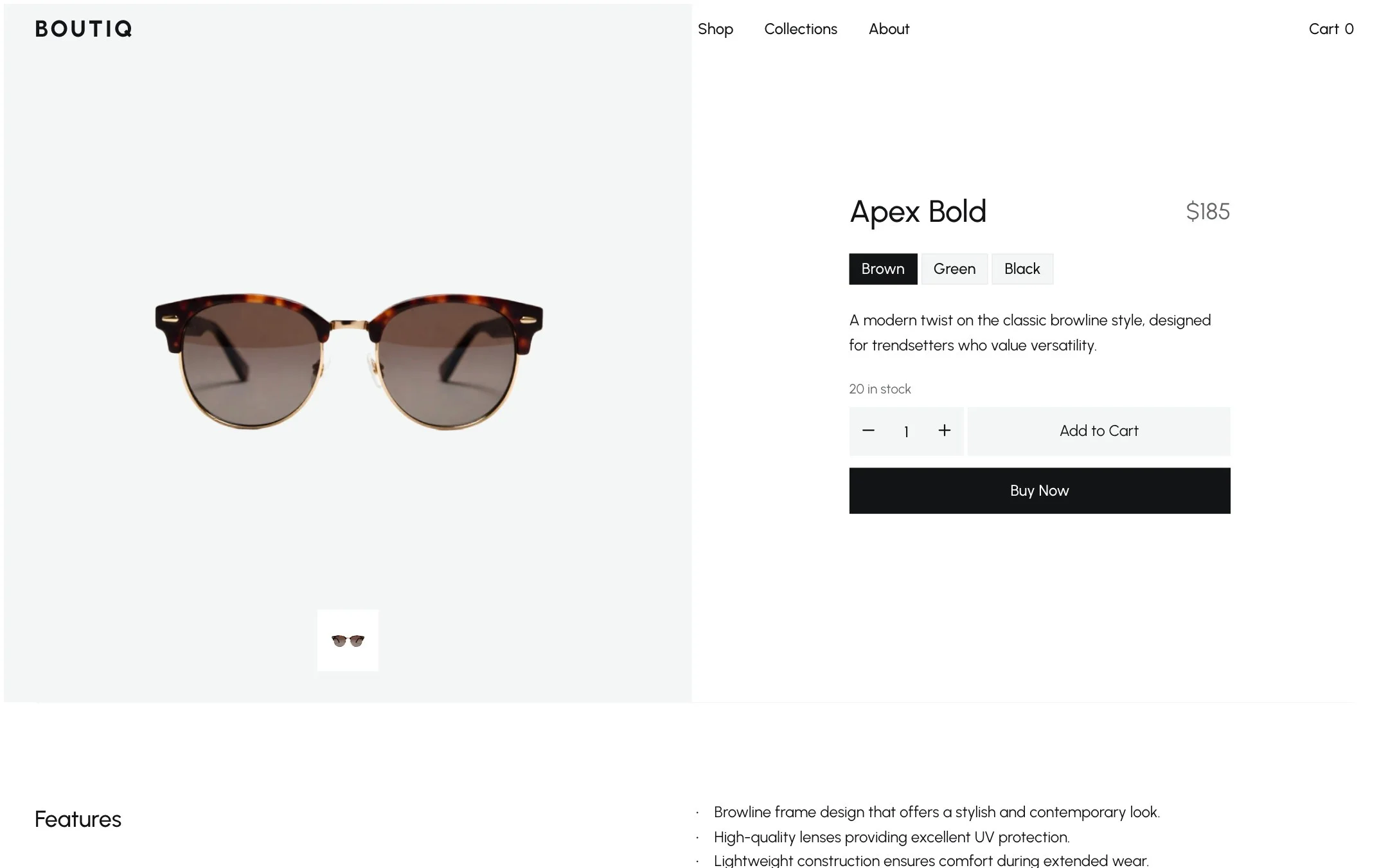 A product page: details, size and related products.